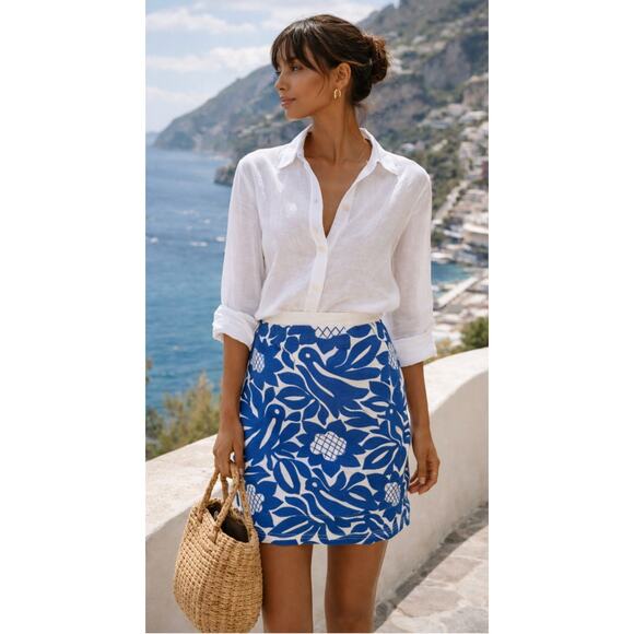 j marie Dresses & Skirts - J.Marie Blue White Embroidered Mini Skirt Boho Coastal XS
